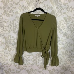 Naked Zebra Green Long Sleeve Wrap Crop Top Small